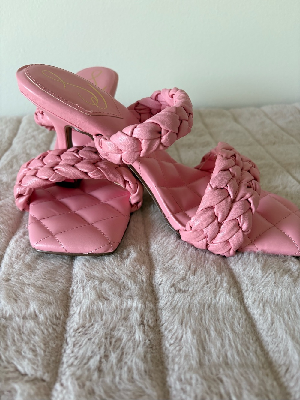 Braided Two-Strap Pink Heeled Sandals